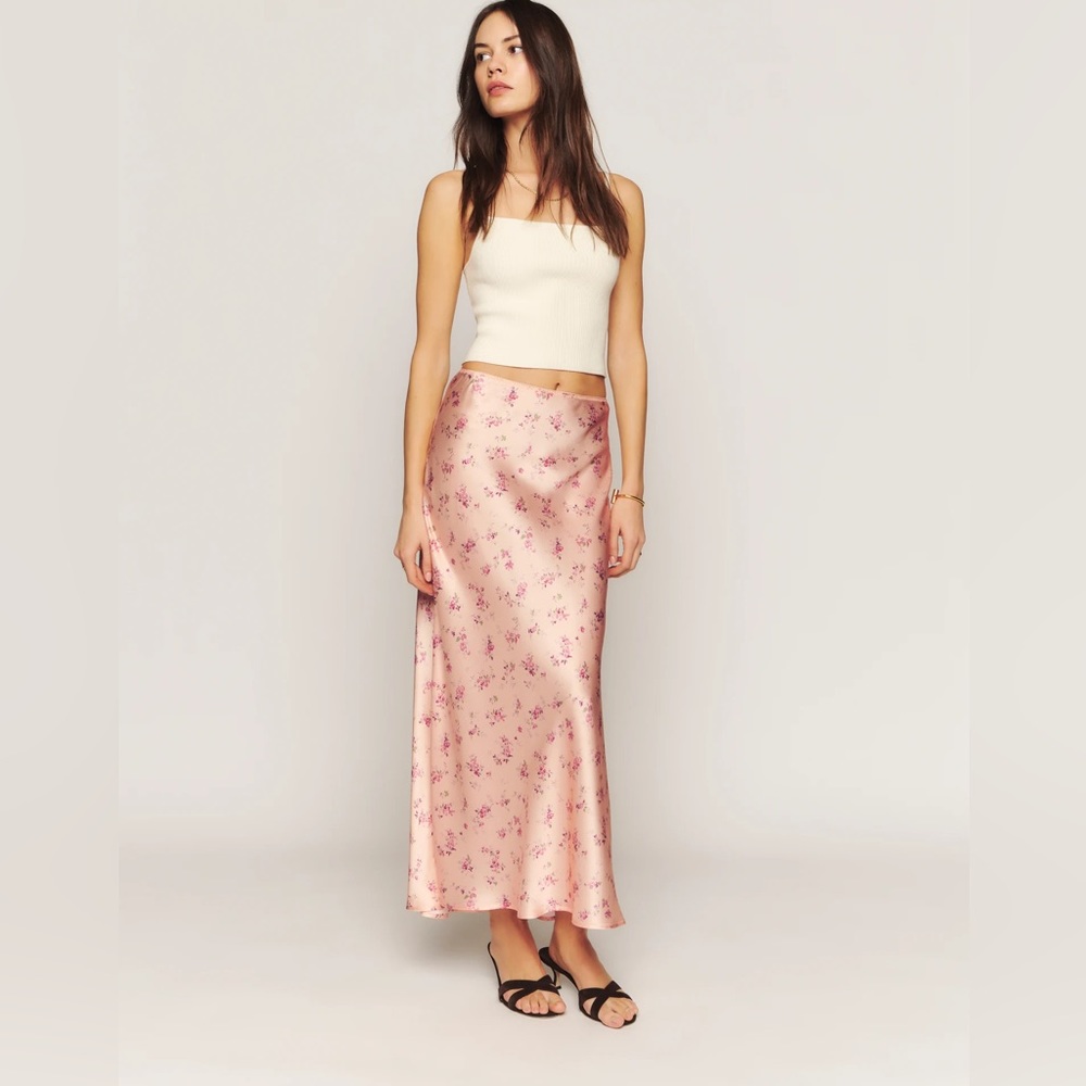 Reformation Layla Silk Skirt Myrna Pink Floral Print Size 12 BNWT Sold Out 🎀🌸